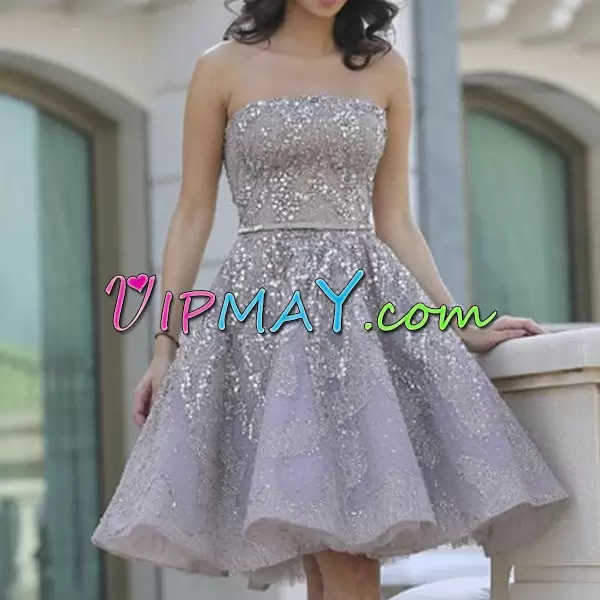 Sleeveless Mini Length Prom Dresses in Grey with Beading and Sequins