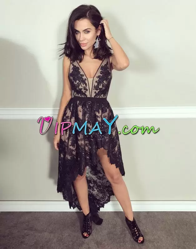 Flare Black Sleeveless Tulle Prom Dresses for Prom and Party and Military Ball