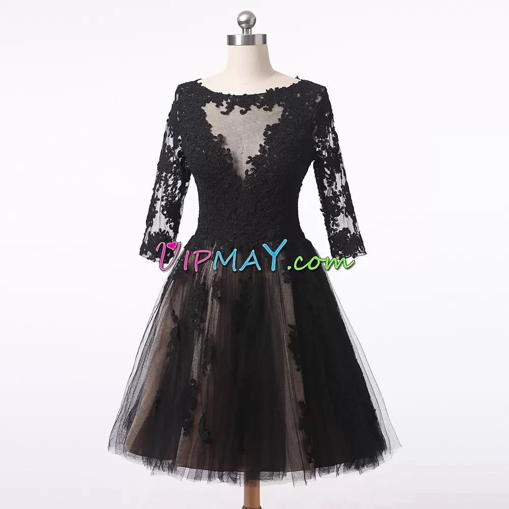 Lace Prom Gown Black Zipper 3 4 Length Sleeve Mini Length