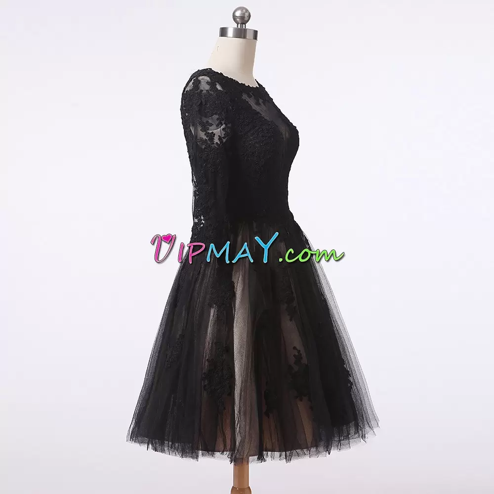 Lace Prom Gown Black Zipper 3 4 Length Sleeve Mini Length