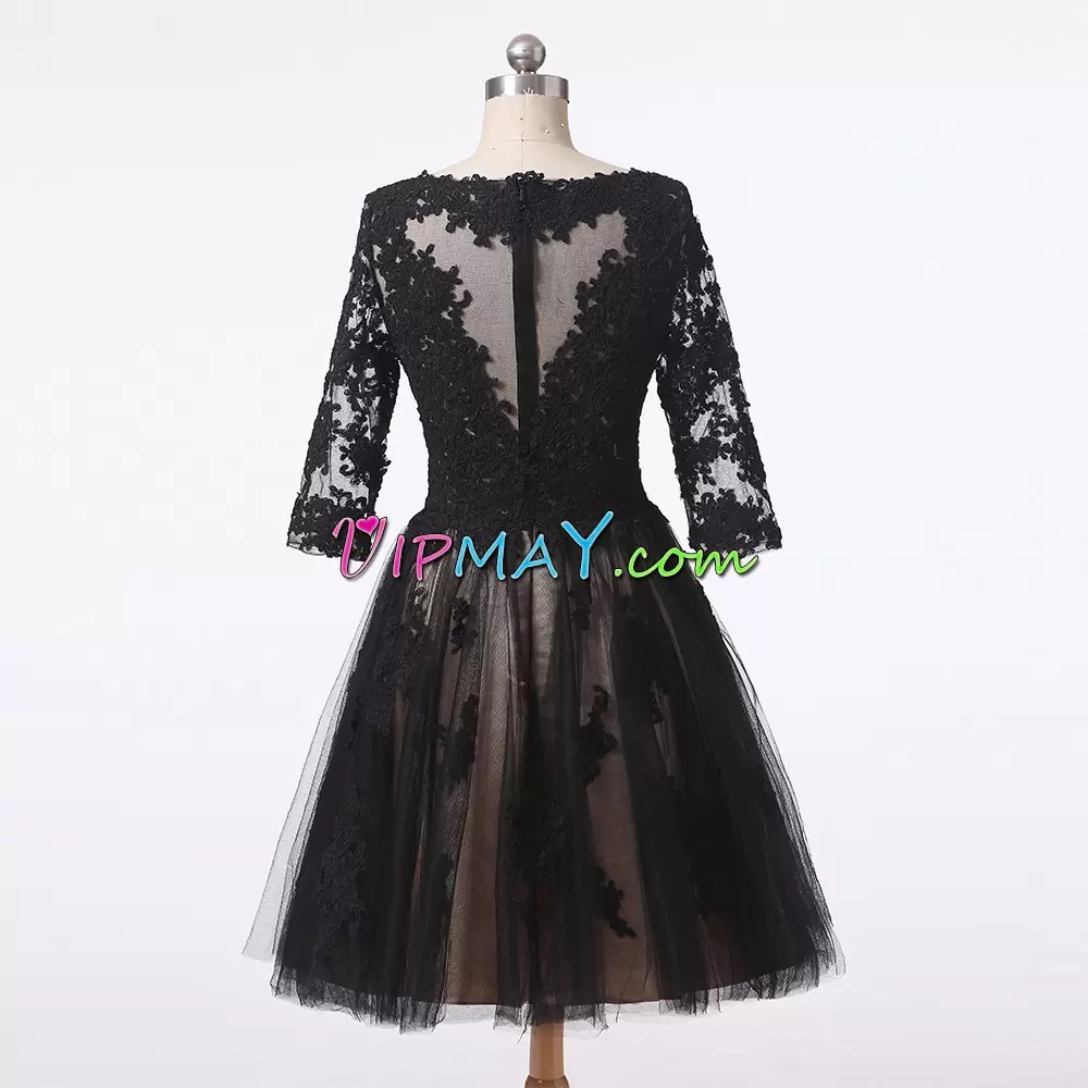 Lace Prom Gown Black Zipper 3 4 Length Sleeve Mini Length