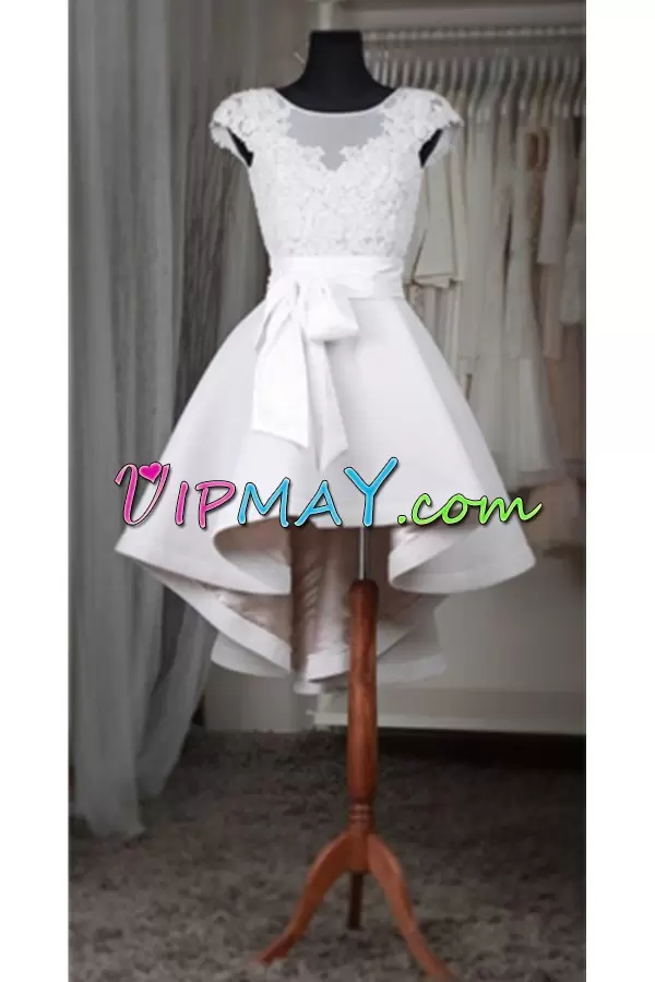 Low Price Short Sleeves Scoop Lace Lace Up Prom Dresses
