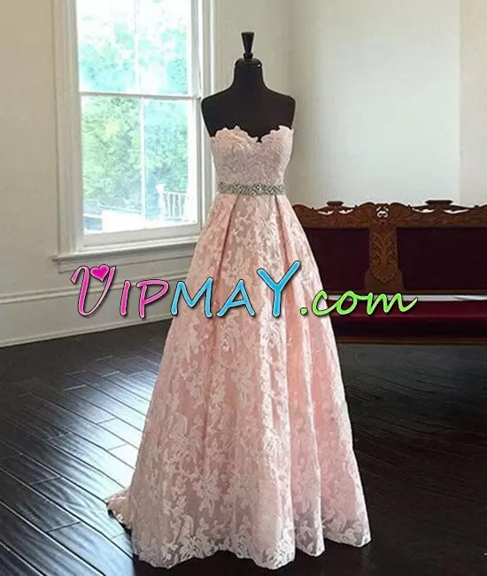 Pink Sleeveless Beading Lace Up Prom Homecoming Dress Sweetheart