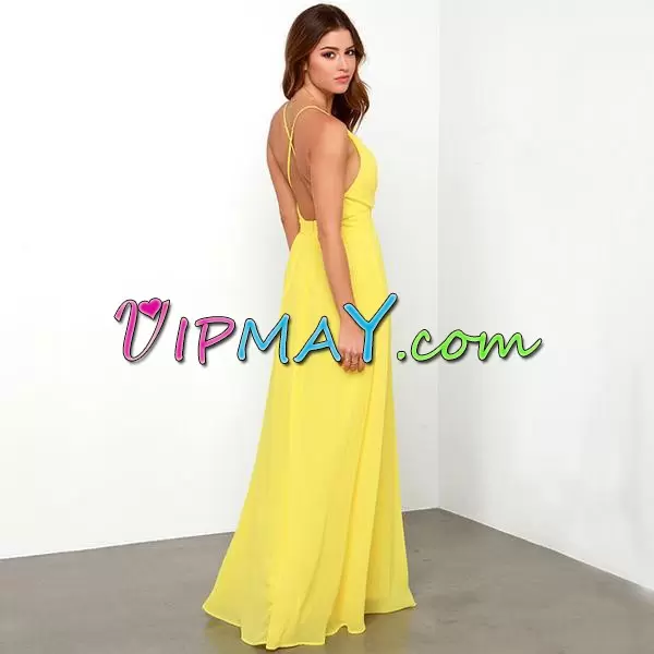 Discount Yellow Mermaid Ruching Homecoming Dress Criss Cross Chiffon Sleeveless Floor Length