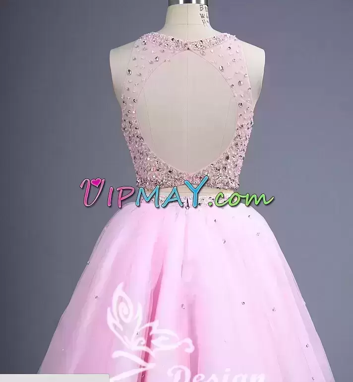 Tulle Sleeveless Mini Length and Beading Prom Dress