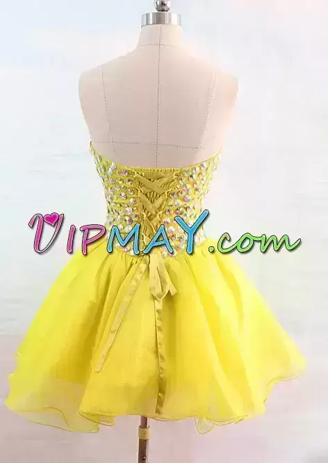 Sweetheart Sleeveless Prom Dress Mini Length Beading Pink Organza