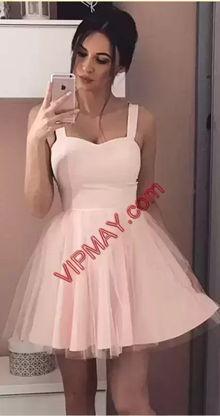 Clearance Baby Pink Straps Lace Up Ruching Homecoming Gowns Sleeveless