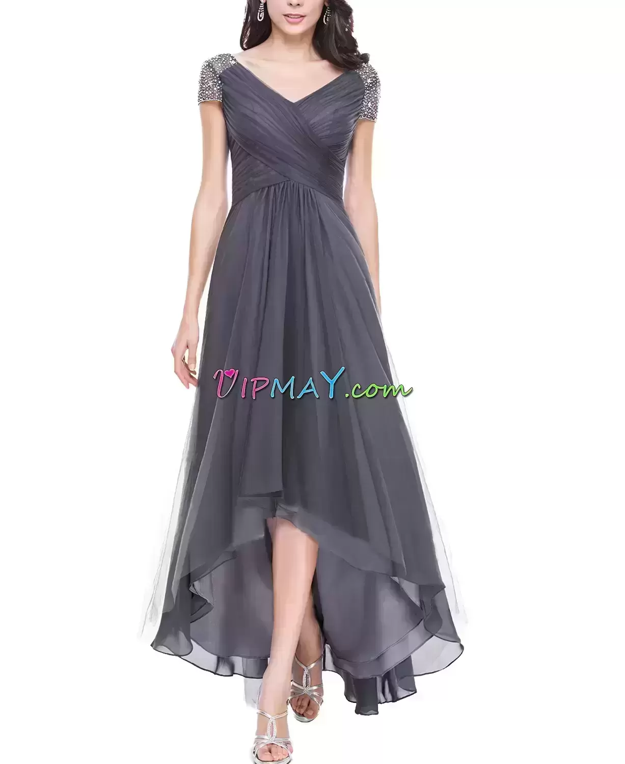 Hot Sale Cap Sleeves High Low Beading Zipper Homecoming Dress Online with Black