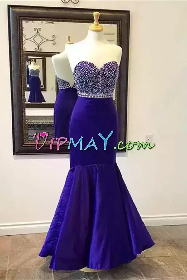 Beading Prom Dresses Purple Backless Sleeveless Floor Length