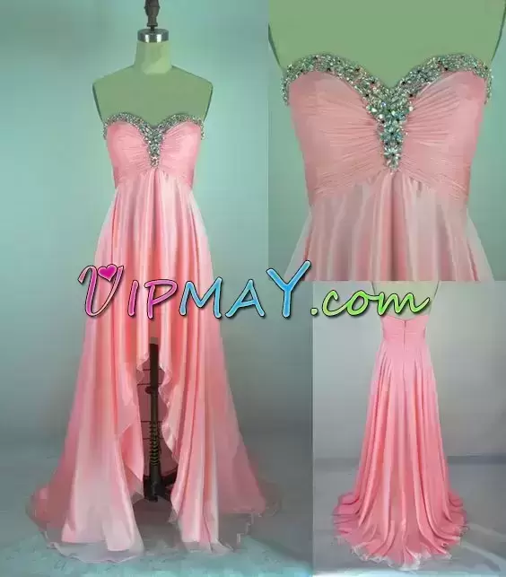 Great High Low Pink Evening Dress Chiffon Sleeveless Beading