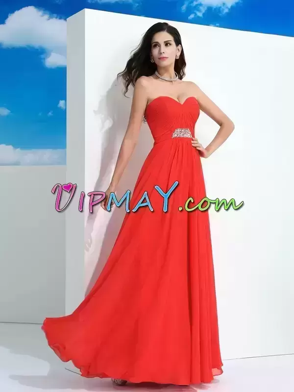 Red Sleeveless Floor Length Beading Lace Up Homecoming Dress Online Sweetheart
