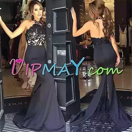 Cheap Sleeveless High-neck Sweep Train Lace and Appliques Zipper Homecoming Gowns