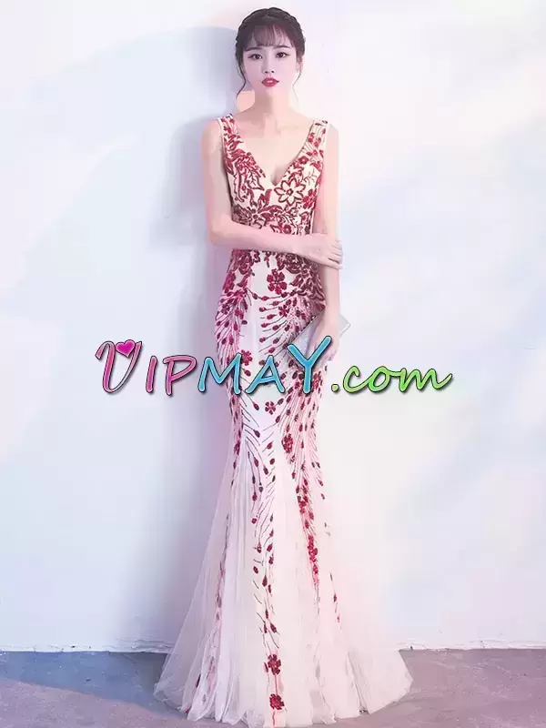 New Style Tulle Sleeveless Floor Length Homecoming Dresses and Sequins