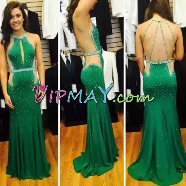 Chiffon Sleeveless Prom Gown Sweep Train and Beading