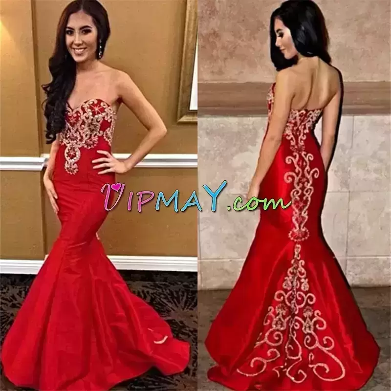 Beautiful Floor Length Red Homecoming Dress Sweetheart Sleeveless Zipper