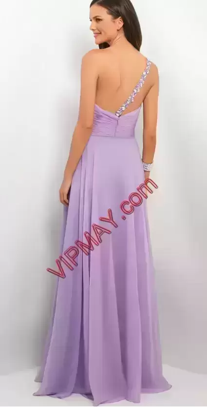 Sleeveless Floor Length Beading Zipper Homecoming Dress with Purple