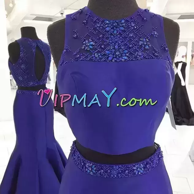 Scoop Sleeveless Prom Homecoming Dress Floor Length Beading Royal Blue