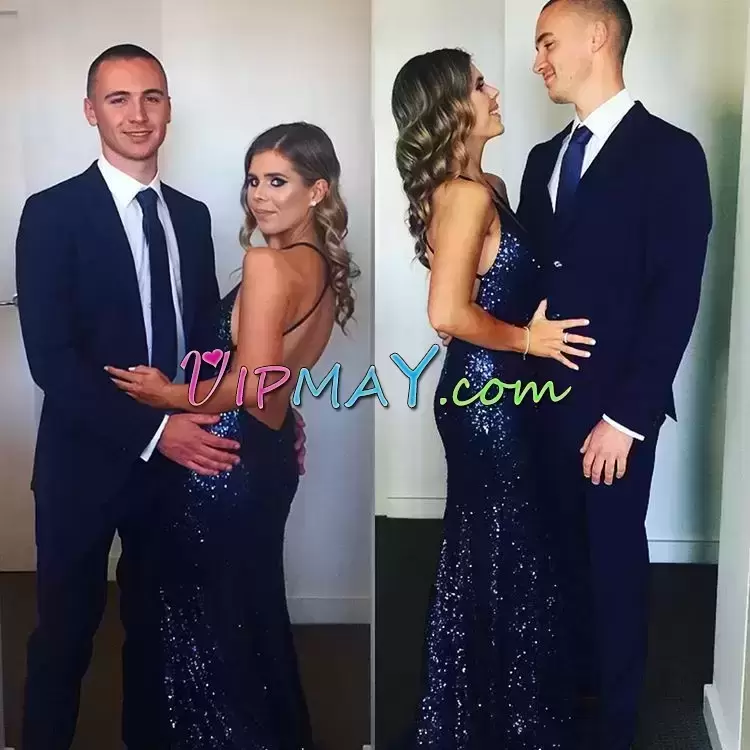 Exquisite Sleeveless Halter Top Sweep Train Sequins Backless Homecoming Dress