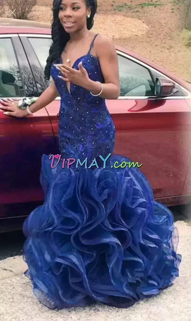 Royal Blue Sleeveless Floor Length Beading and Lace Lace Up Evening Party Dresses Sweetheart