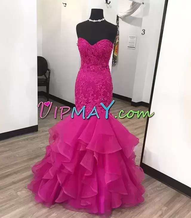 Traditional Organza Sleeveless Floor Length Homecoming Dresses and Appliques and Ruffles