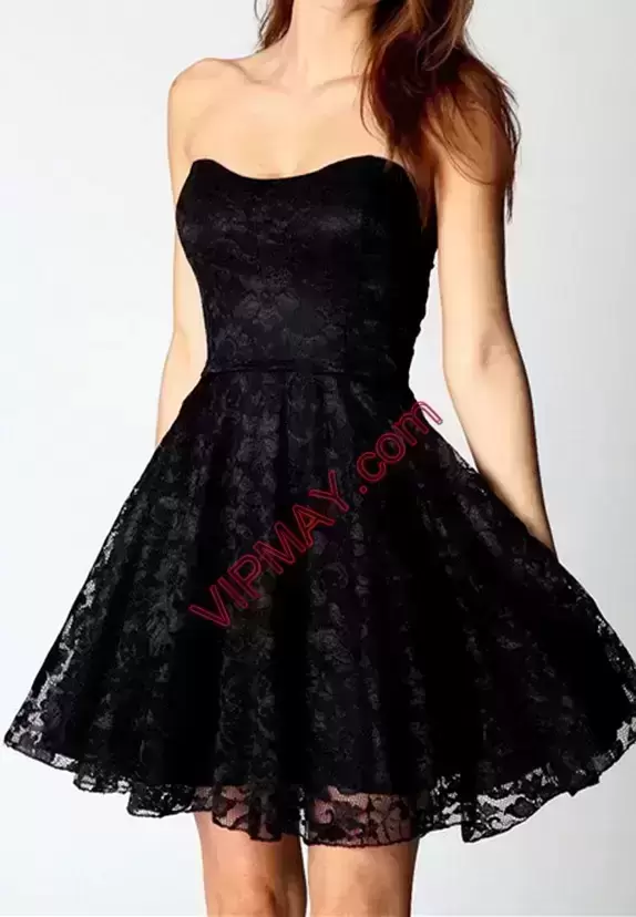 Pretty Black Party with Lace Strapless Sleeveless Zipper