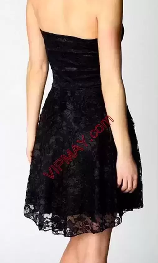 Pretty Black Party with Lace Strapless Sleeveless Zipper