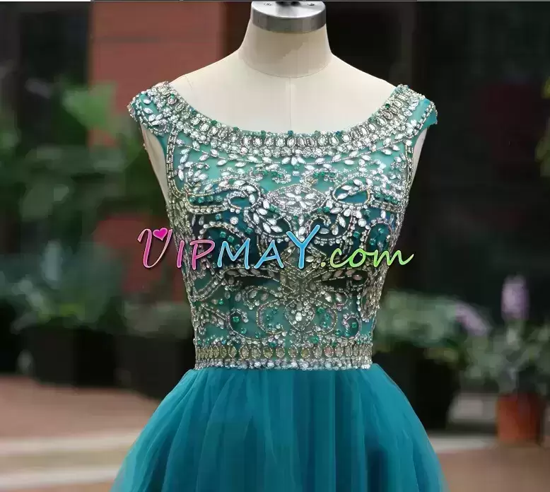 Ideal Scoop Sleeveless Tulle Hoco Dress Beading Prom Dress