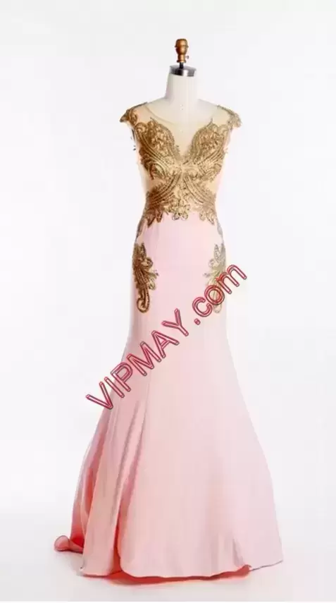 Super Red and Pink Zipper Prom Gown Beading Sleeveless Sweep Train