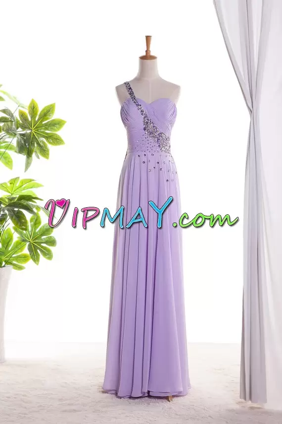Eggplant Purple Sleeveless Floor Length Beading and Lace Backless Homecoming Dress One Shoulder