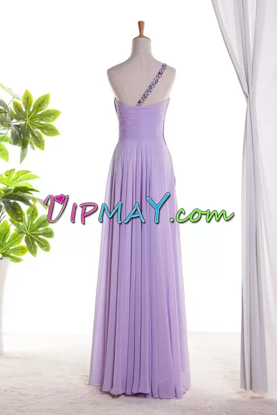 Eggplant Purple Sleeveless Floor Length Beading and Lace Backless Homecoming Dress One Shoulder