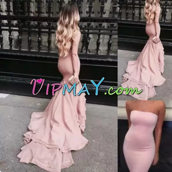 Fabulous Sleeveless Floor Length Ruching Lace Up Prom Dress with Pink