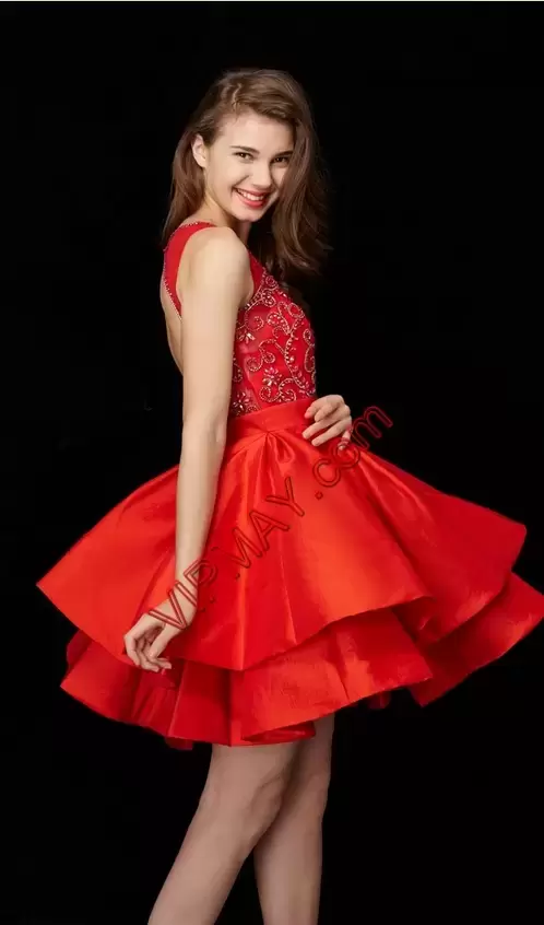 Suitable Red Prom Party Dress Prom and Party and Military Ball with Beading Scoop Sleeveless Backless