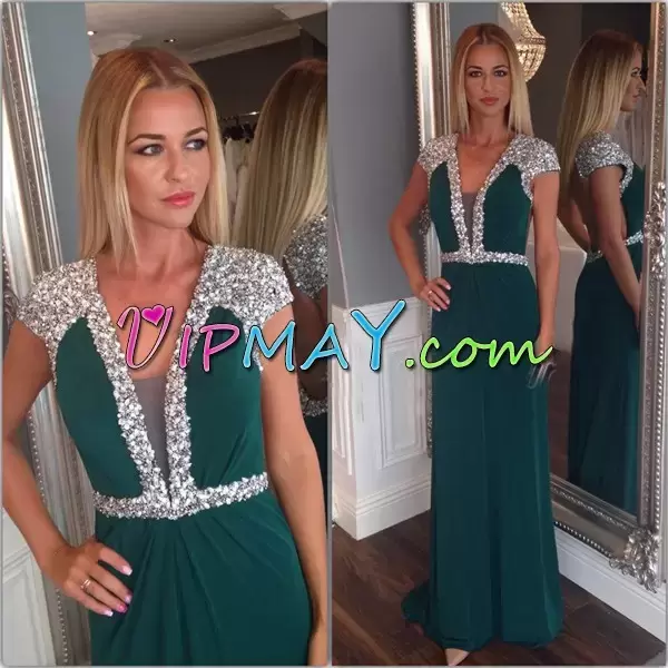 Lovely Floor Length Lace Up Homecoming Dress Dark Green for Prom and Party with Beading