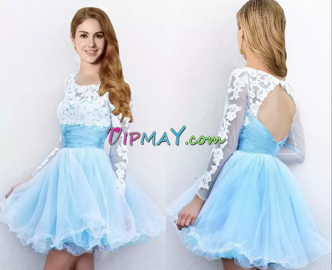 Best Mini Length A-line Long Sleeves Light Blue Homecoming Dresses Backless