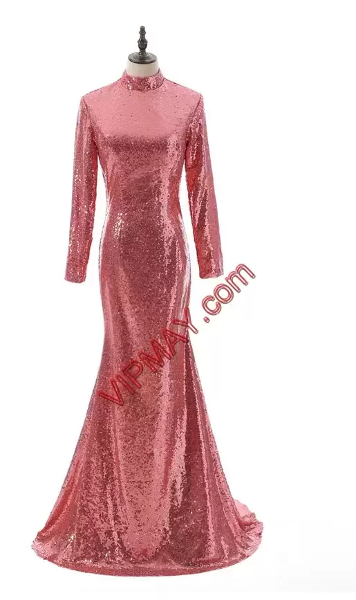 Floor Length Fuchsia Going Out Dresses Sweetheart Long Sleeves Sweep Train Lace Up