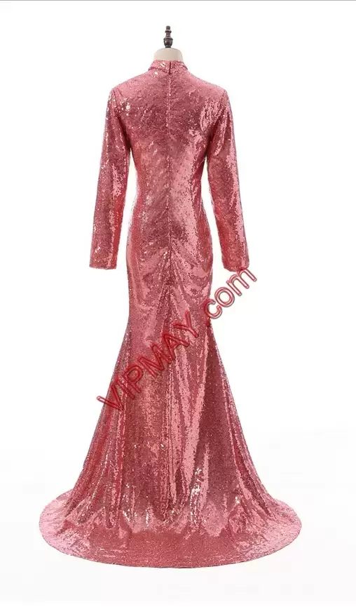 Floor Length Fuchsia Going Out Dresses Sweetheart Long Sleeves Sweep Train Lace Up
