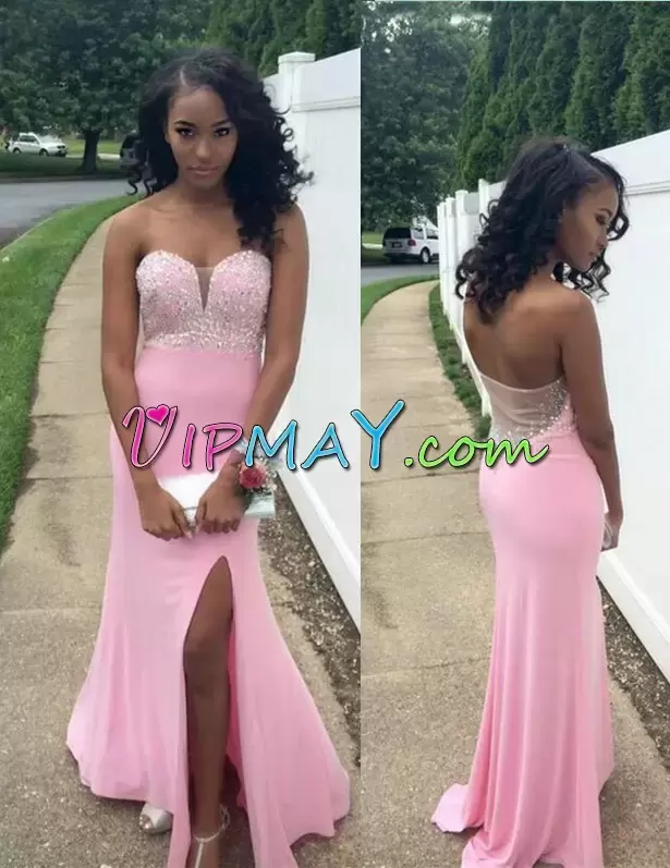 Edgy Floor Length Column Sheath Sleeveless Pink Prom Evening Gown Zipper