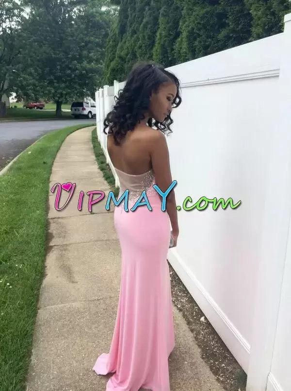 Edgy Floor Length Column Sheath Sleeveless Pink Prom Evening Gown Zipper