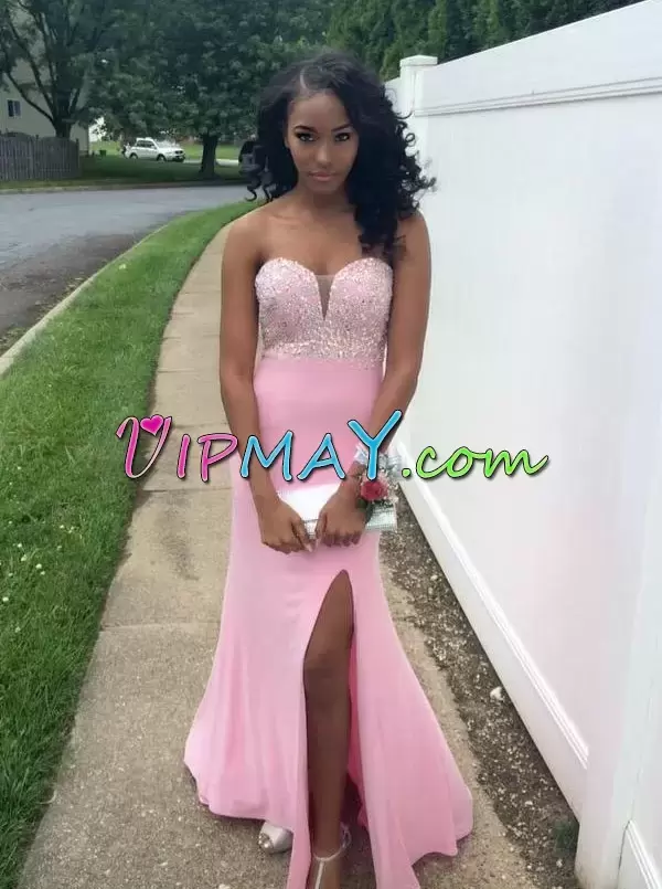 Edgy Floor Length Column Sheath Sleeveless Pink Prom Evening Gown Zipper