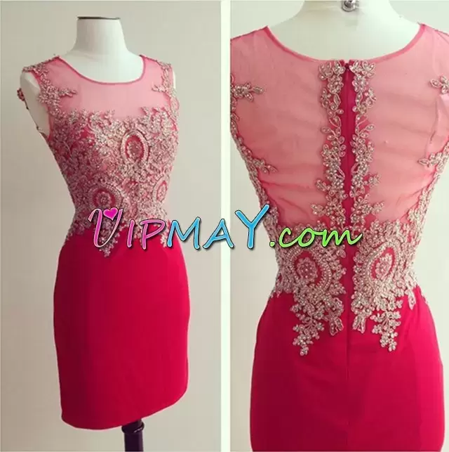 Red Zipper Scoop Lace and Appliques Homecoming Dress Chiffon Sleeveless