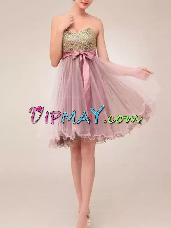 Pretty Pink Sweetheart Neckline Beading Sleeveless Zipper