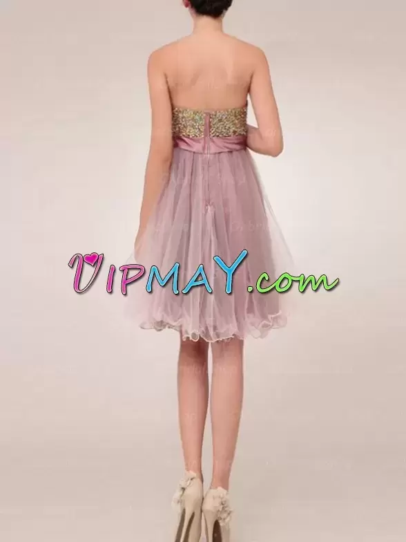 Pretty Pink Sweetheart Neckline Beading Sleeveless Zipper