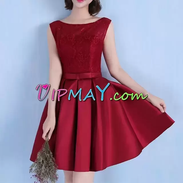 Excellent Knee Length A-line Sleeveless Burgundy Dress for Prom Backless