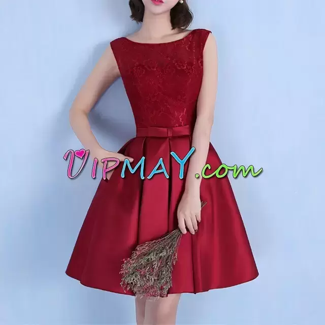 Excellent Knee Length A-line Sleeveless Burgundy Dress for Prom Backless