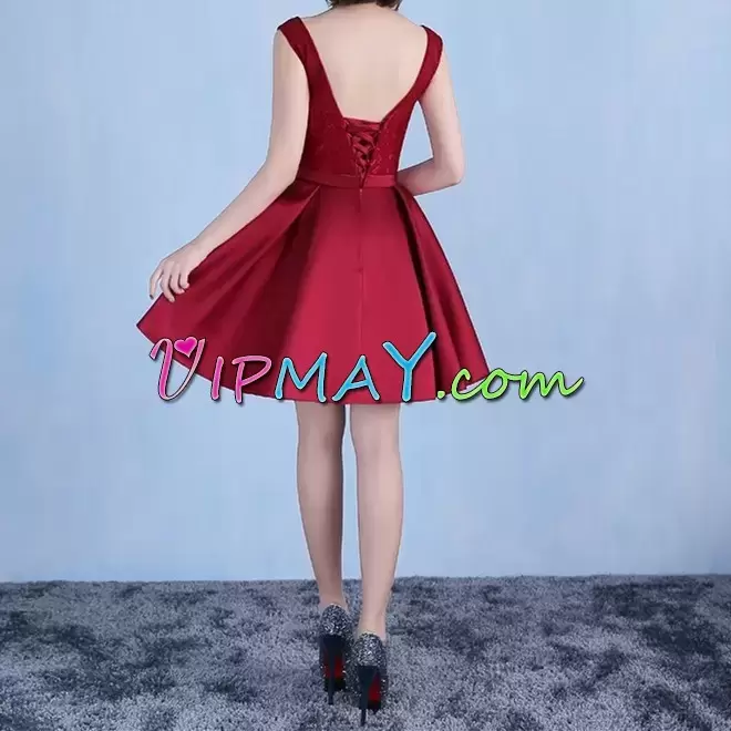 Excellent Knee Length A-line Sleeveless Burgundy Dress for Prom Backless