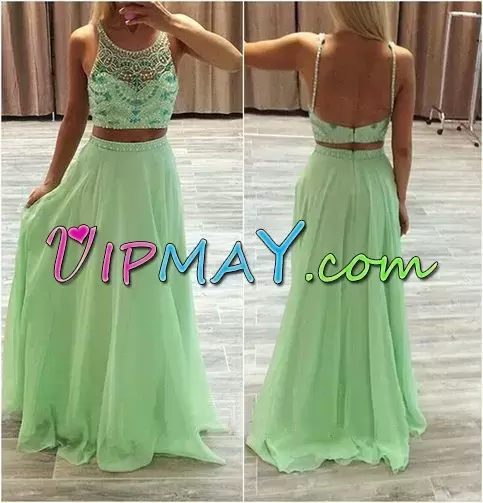 Sleeveless Floor Length Beading and Lace Backless Prom Gown with