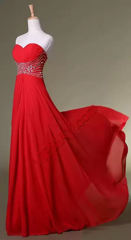 Glamorous Sweetheart Sleeveless Chiffon Evening Outfits Beading Sweep Train Lace Up