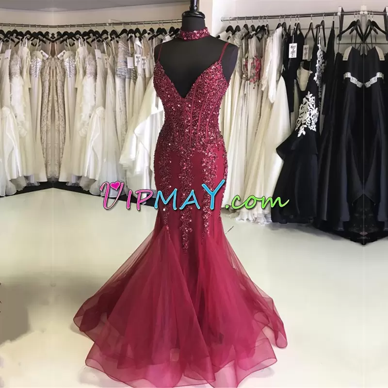 Straps Sleeveless Tulle Homecoming Dress Online Beading