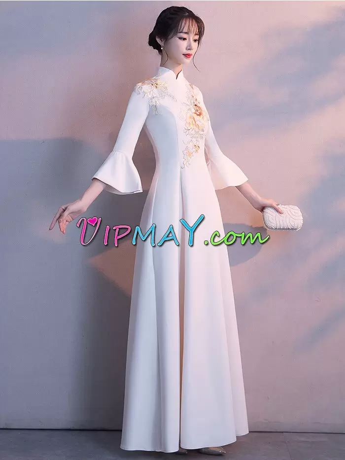 Custom Design White High-neck Lace and Appliques Evening Dress Long Sleeves