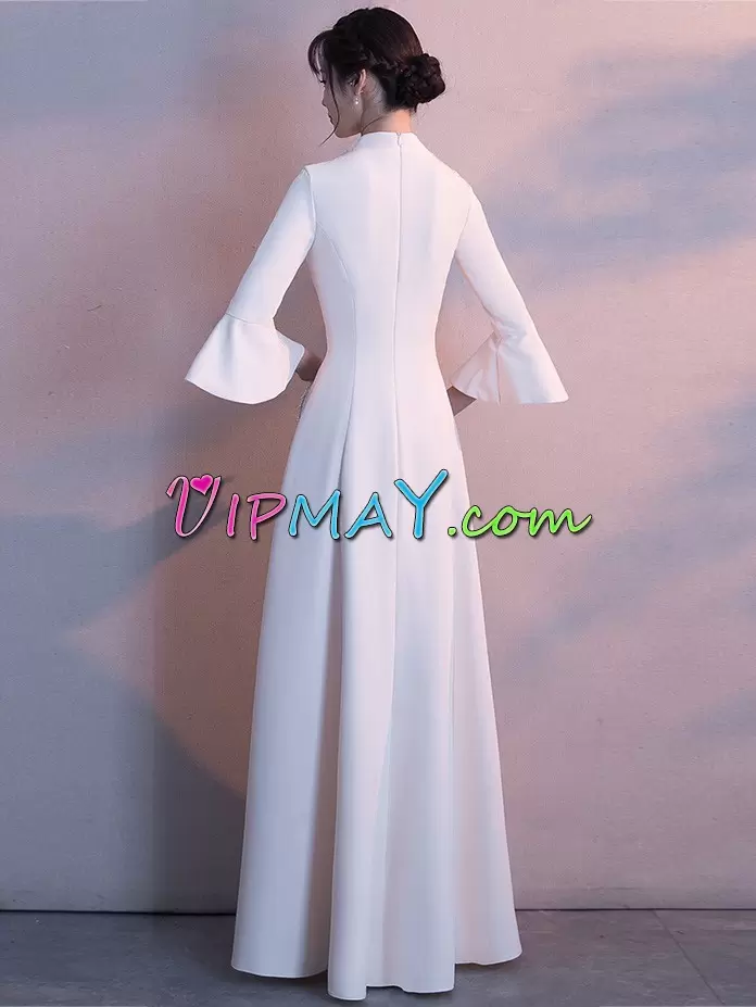 Custom Design White High-neck Lace and Appliques Evening Dress Long Sleeves